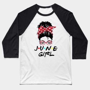 June girl with messy bun red dot headband sunglasses Baseball T-Shirt